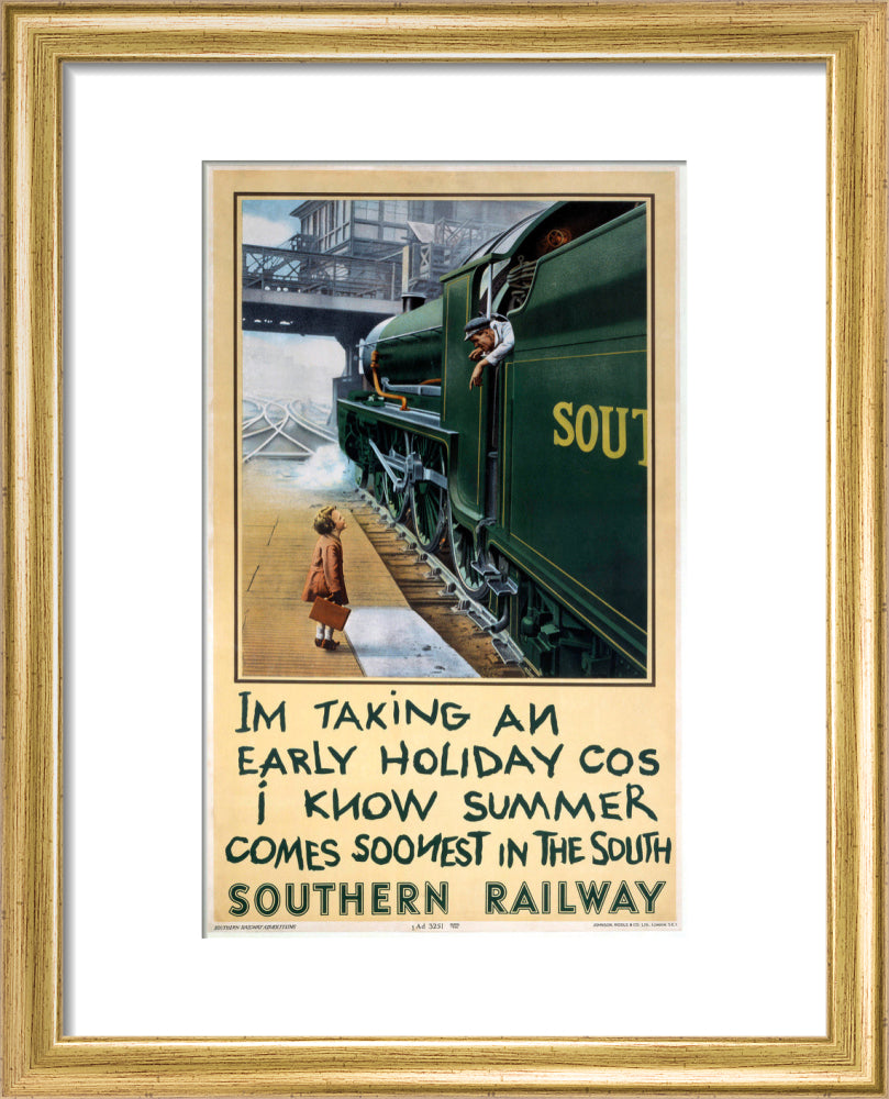 'I'm Taking an Early Holiday', SR poster, 1936. art print extra small gold Art Print - Science Museum Shop