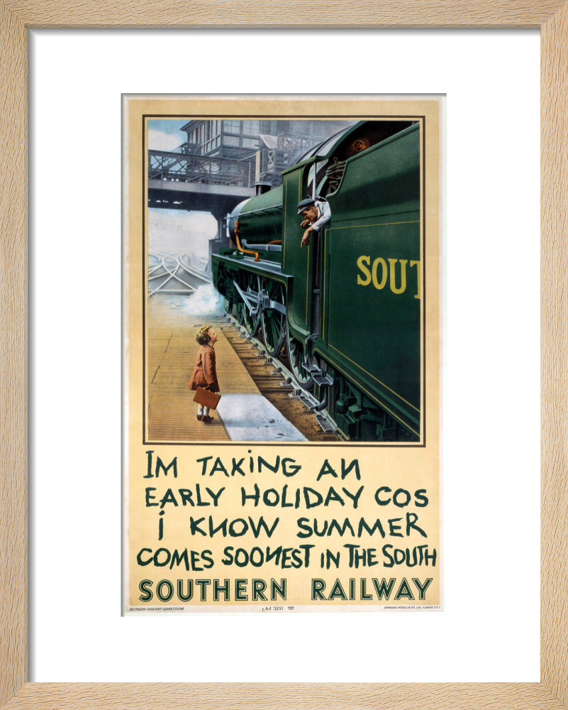 'I'm Taking an Early Holiday', SR poster, 1936. art print extra small natural Art Print - Science Museum Shop