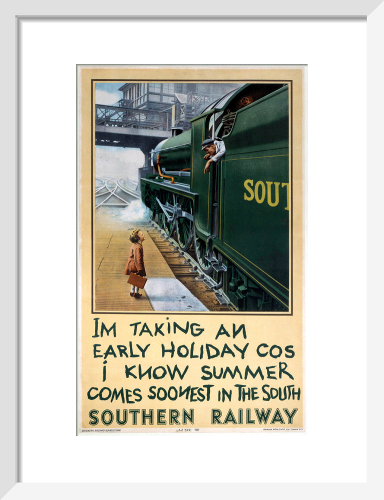'I'm Taking an Early Holiday', SR poster, 1936. art print small white Art Print - Science Museum Shop