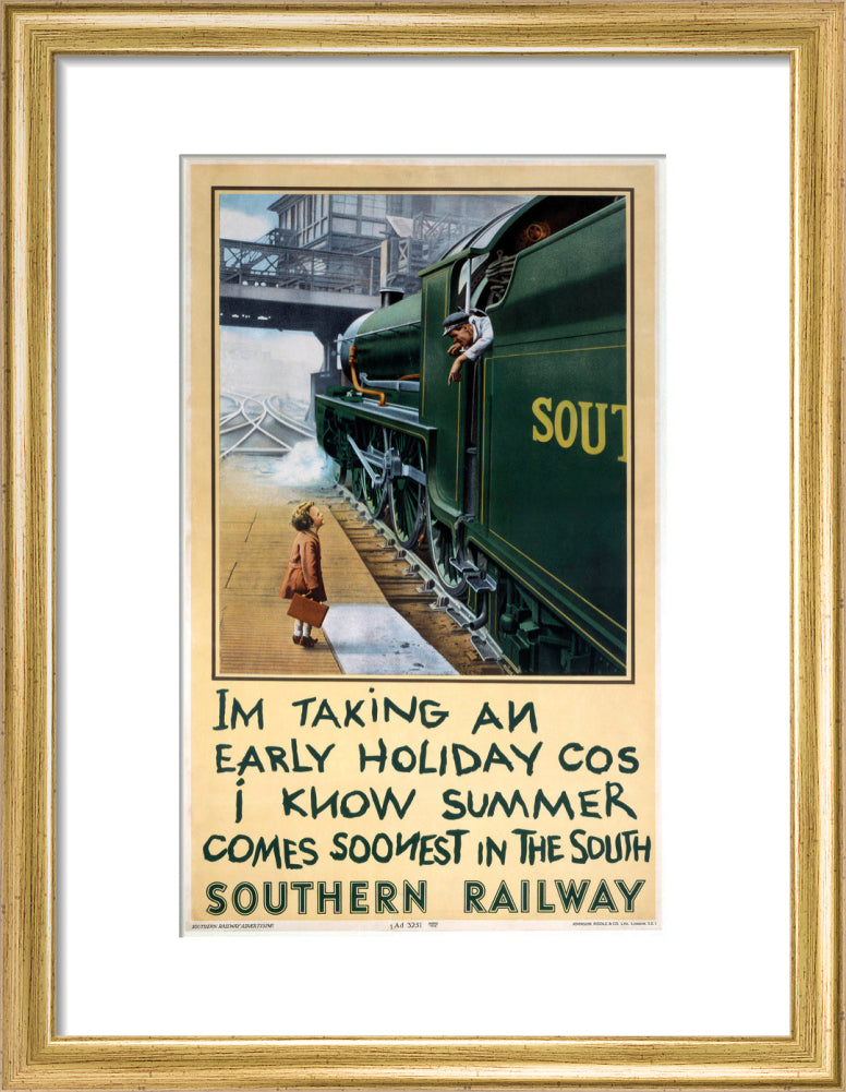 'I'm Taking an Early Holiday', SR poster, 1936. art print small gold Art Print - Science Museum Shop