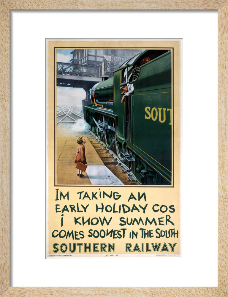 'I'm Taking an Early Holiday', SR poster, 1936. art print small natural Art Print - Science Museum Shop