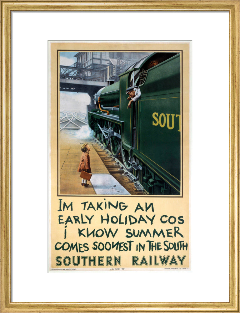 'I'm Taking an Early Holiday', SR poster, 1936. art print medium gold Art Print - Science Museum Shop