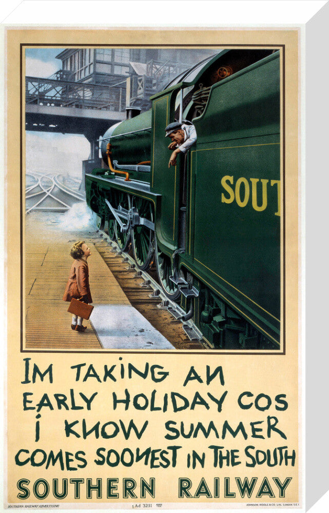 'I'm Taking an Early Holiday', SR poster, 1936. stretched canvas medium none Art Print - Science Museum Shop