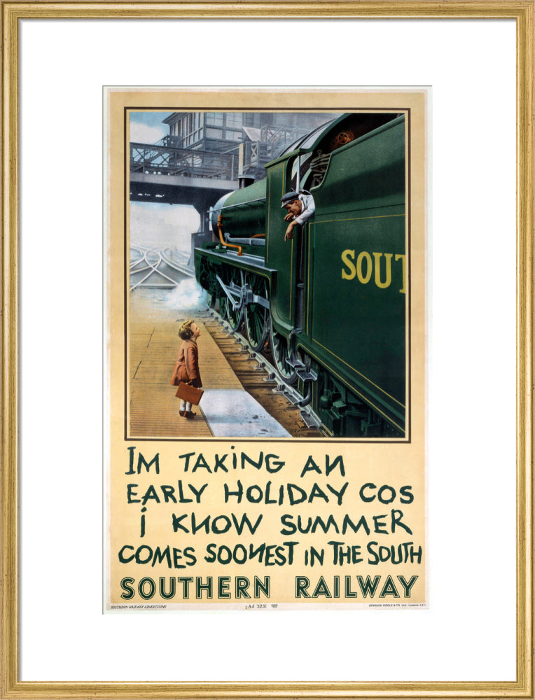 'I'm Taking an Early Holiday', SR poster, 1936. art print large gold Art Print - Science Museum Shop
