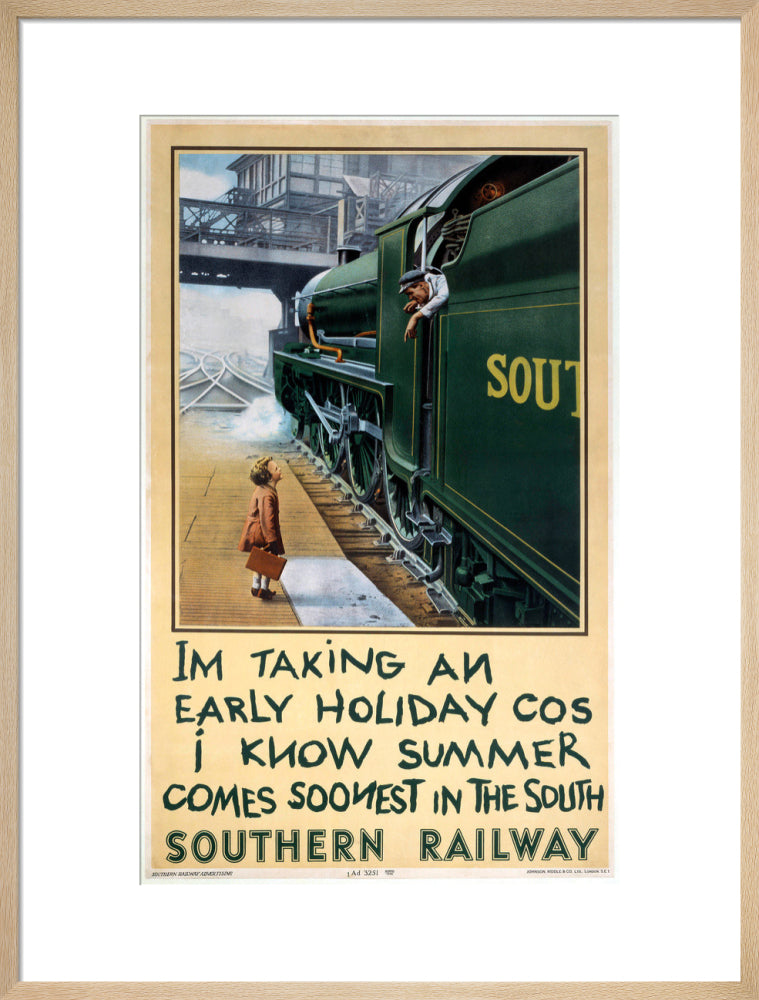 'I'm Taking an Early Holiday', SR poster, 1936. art print large natural Art Print - Science Museum Shop