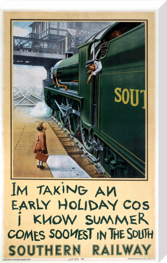 'I'm Taking an Early Holiday', SR poster, 1936. stretched canvas large none Art Print - Science Museum Shop
