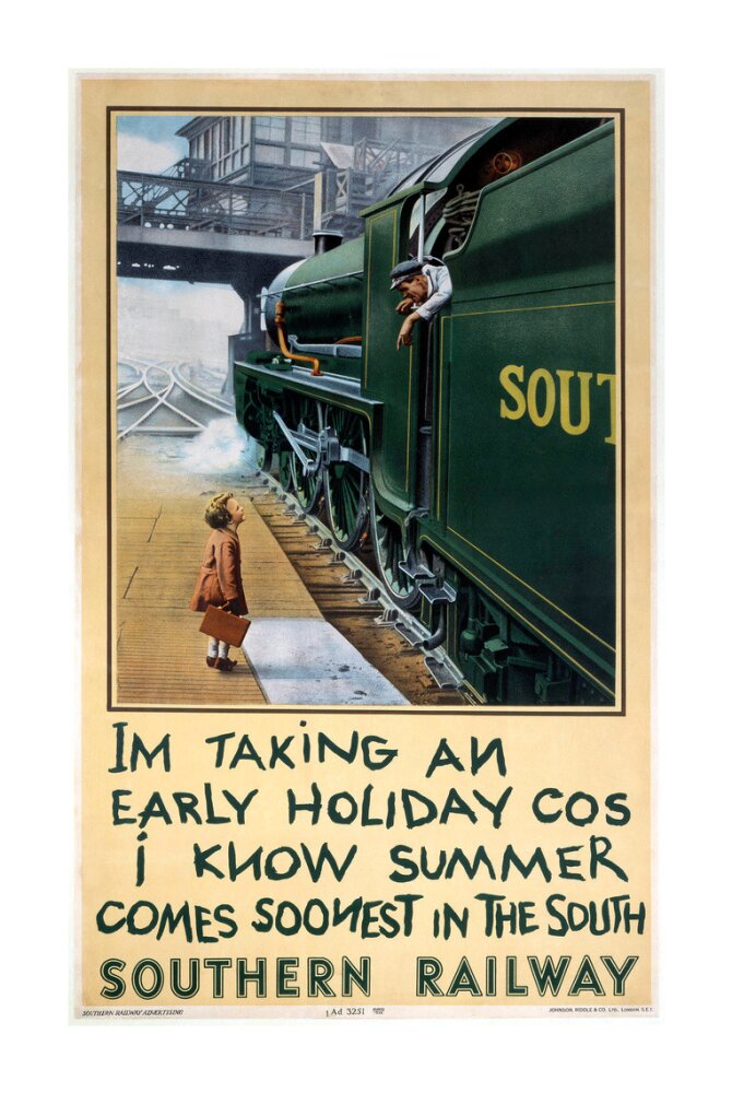 'I'm Taking an Early Holiday', SR poster, 1936. unstretched canvas extra large none Art Print - Science Museum Shop