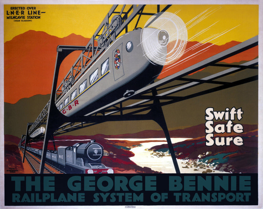 'The George Bennie Railplane', LNER poster, 1929. Art Print - Science Museum Shop