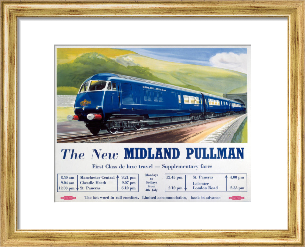 'The New Midland Pullman', BR(LMR) poster, c 1950s. art print extra small gold Art Print - Science Museum Shop