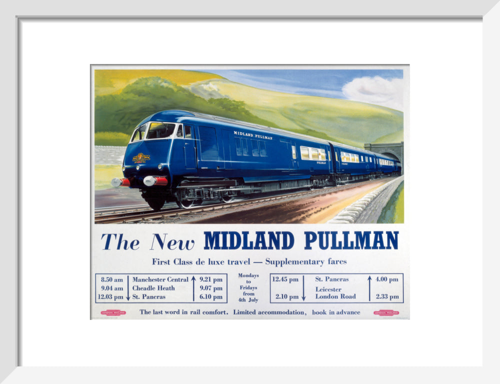 'The New Midland Pullman', BR(LMR) poster, c 1950s. art print small white Art Print - Science Museum Shop