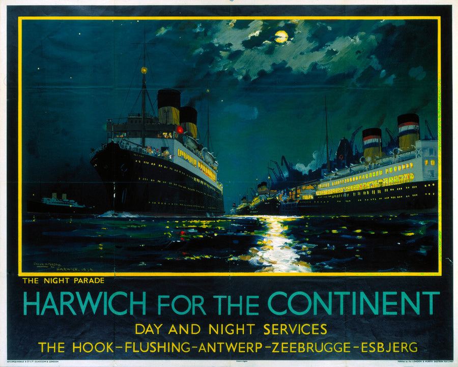 'Harwich for the Continent ', LNER poster, 1934. Art Print - Science Museum Shop