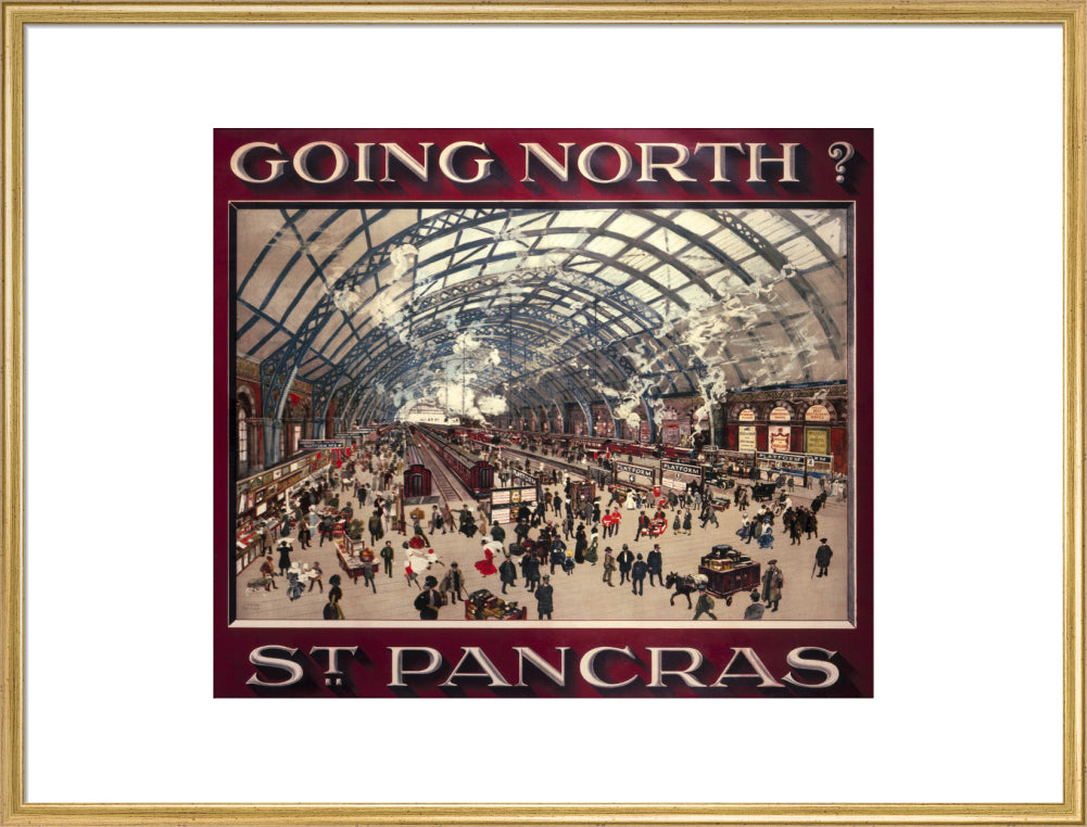 'Going North? St Pancras', MR poster, 1910. art print extra large gold Art Print - Science Museum Shop