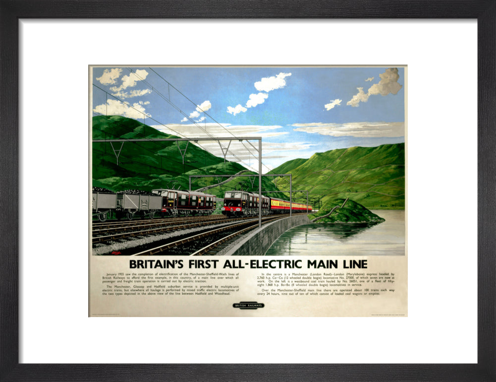 'Britain's First All-Electric Main Line', BR poster, 1955. art print small black Art Print - Science Museum Shop