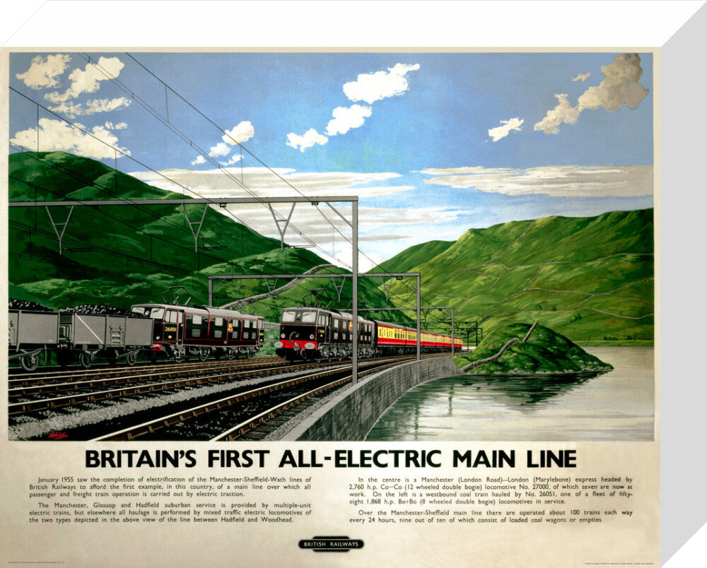 'Britain's First All-Electric Main Line', BR poster, 1955. stretched canvas small none Art Print - Science Museum Shop