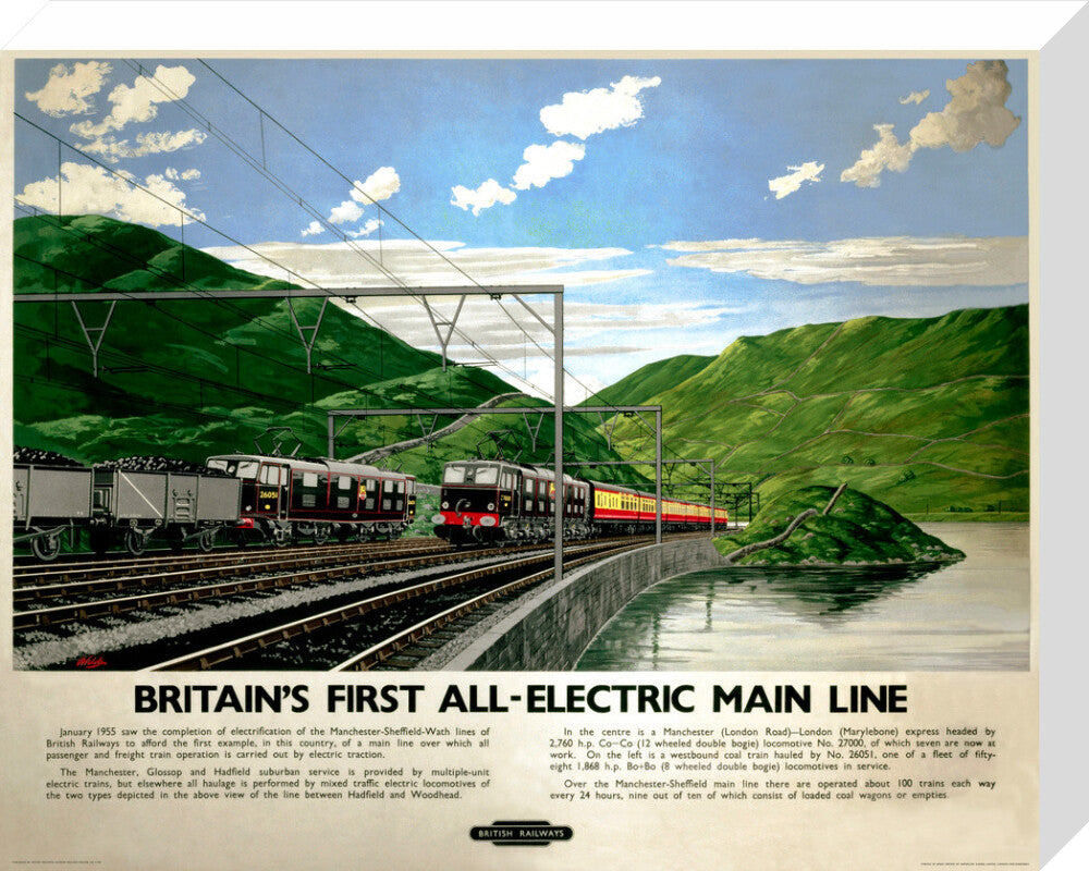 'Britain's First All-Electric Main Line', BR poster, 1955. stretched canvas medium none Art Print - Science Museum Shop