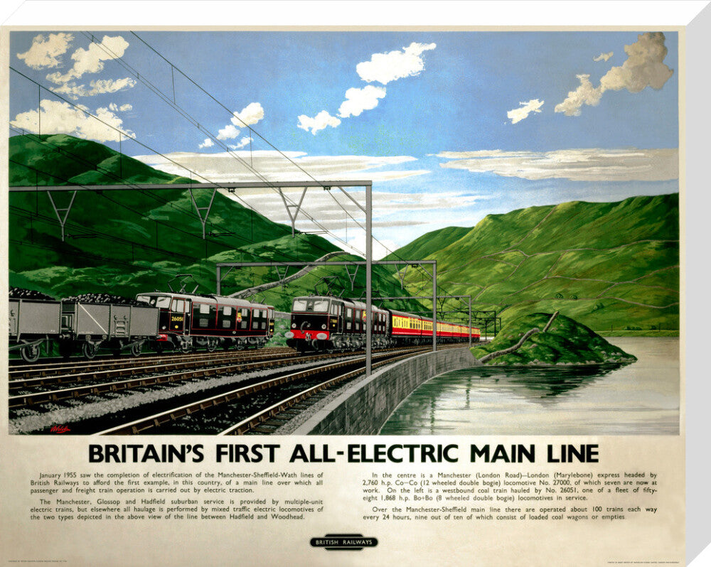 'Britain's First All-Electric Main Line', BR poster, 1955. stretched canvas large none Art Print - Science Museum Shop