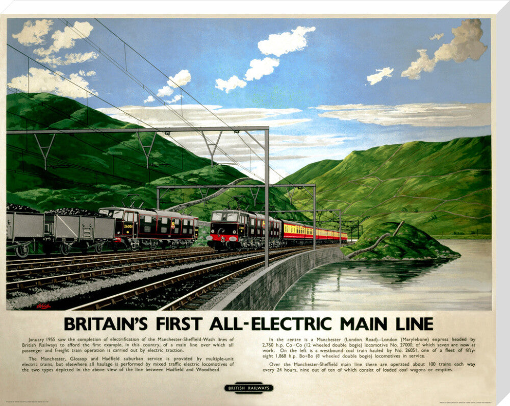 'Britain's First All-Electric Main Line', BR poster, 1955. stretched canvas extra large none Art Print - Science Museum Shop