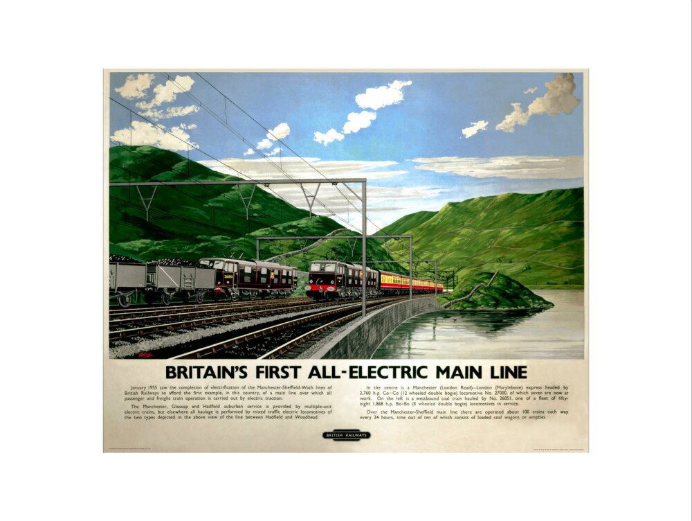 'Britain's First All-Electric Main Line', BR poster, 1955. art print extra large none Art Print - Science Museum Shop