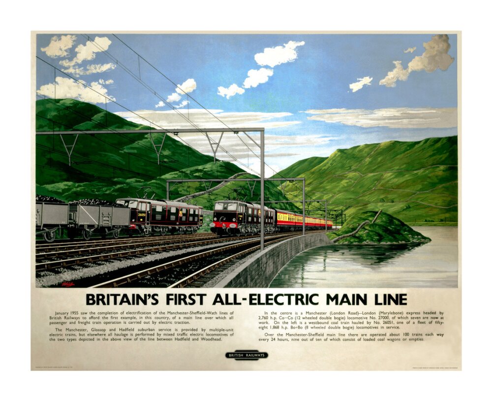 'Britain's First All-Electric Main Line', BR poster, 1955. unstretched canvas extra large none Art Print - Science Museum Shop
