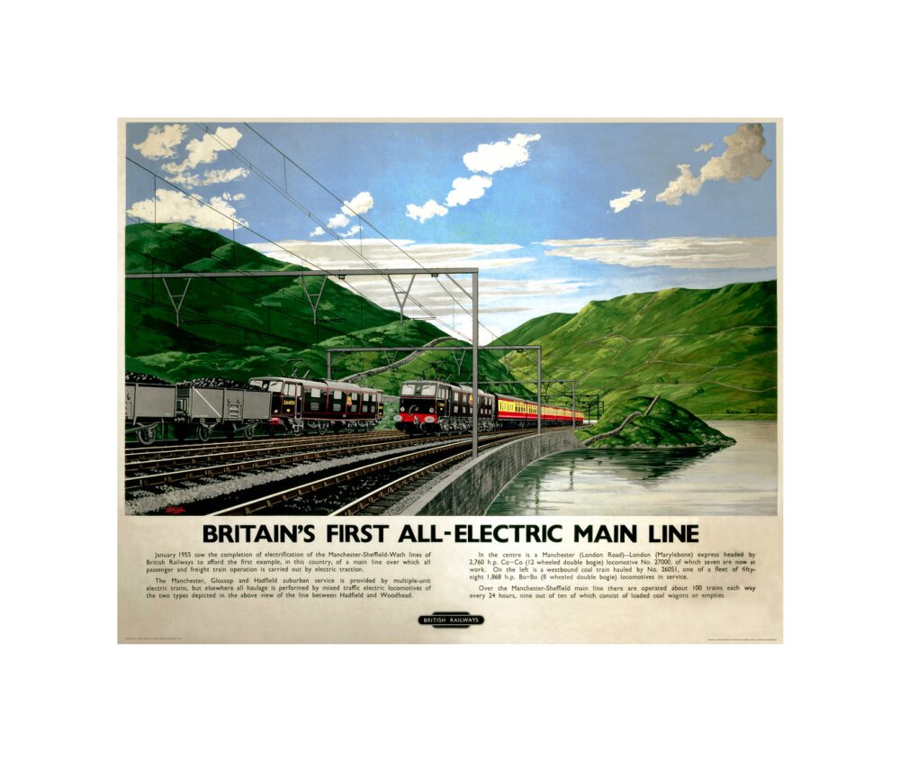 'Britain's First All-Electric Main Line', BR poster, 1955. unstretched canvas small none Art Print - Science Museum Shop