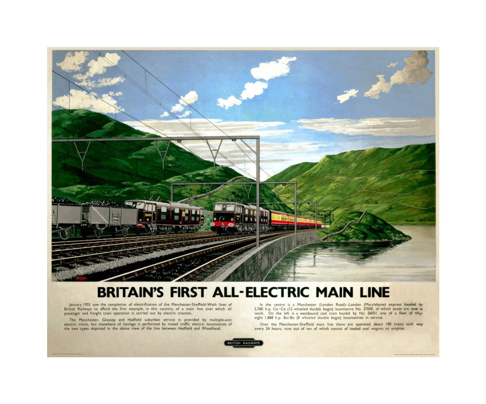 'Britain's First All-Electric Main Line', BR poster, 1955. unstretched canvas medium none Art Print - Science Museum Shop