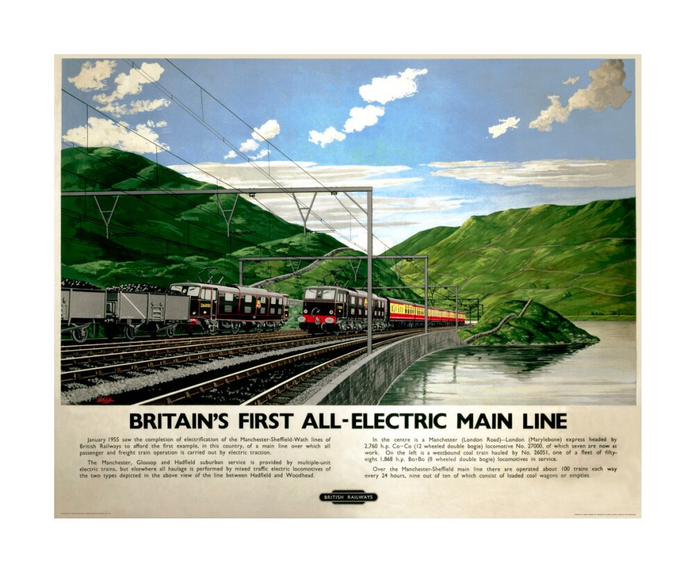 'Britain's First All-Electric Main Line', BR poster, 1955. unstretched canvas large none Art Print - Science Museum Shop