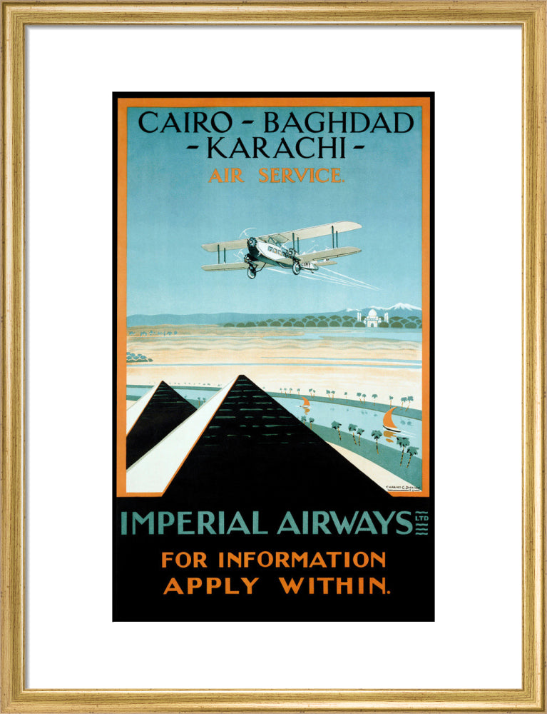 Imperial Airways travel poster, 1924. art print medium gold Art Print - Science Museum Shop