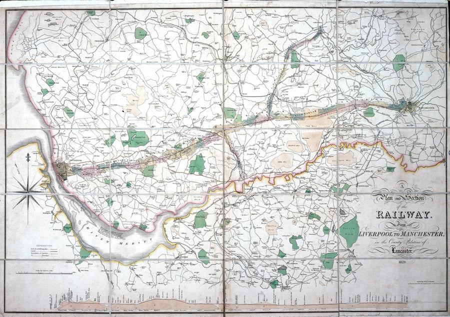 Stephenson's map of the Liverpool & Manchester Railway, c 1824-1830. Art Print - Science Museum Shop