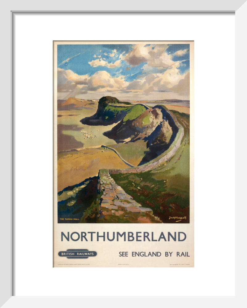 Hadrian's Wall, by Jack Merriott. 'Northumb art print extra small white Art Print - Science Museum Shop