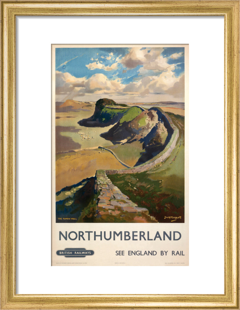 Hadrian's Wall, by Jack Merriott. 'Northumb art print small gold Art Print - Science Museum Shop