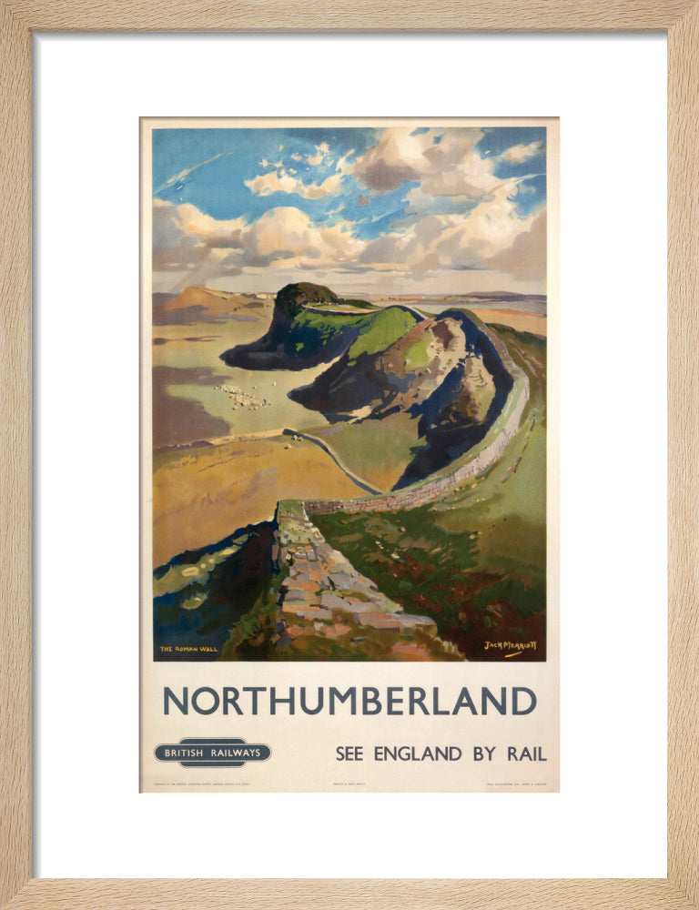 Hadrian's Wall, by Jack Merriott. 'Northumb art print small natural Art Print - Science Museum Shop
