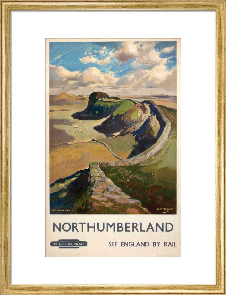 Hadrian's Wall, by Jack Merriott. 'Northumb art print medium gold Art Print - Science Museum Shop