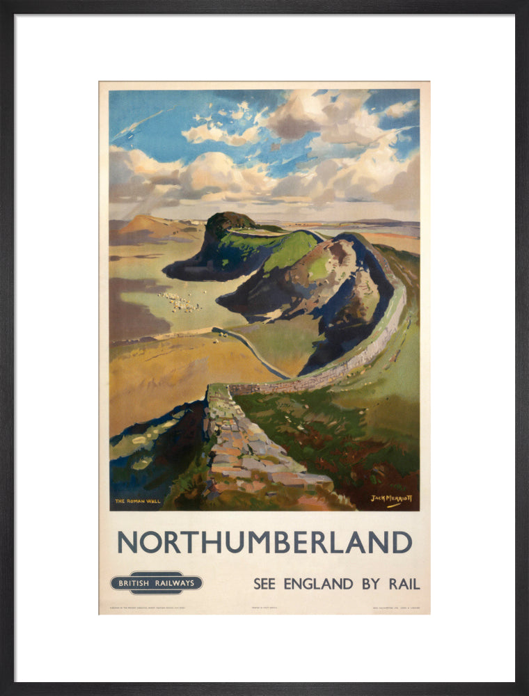 Hadrian's Wall, by Jack Merriott. 'Northumb art print large black Art Print - Science Museum Shop