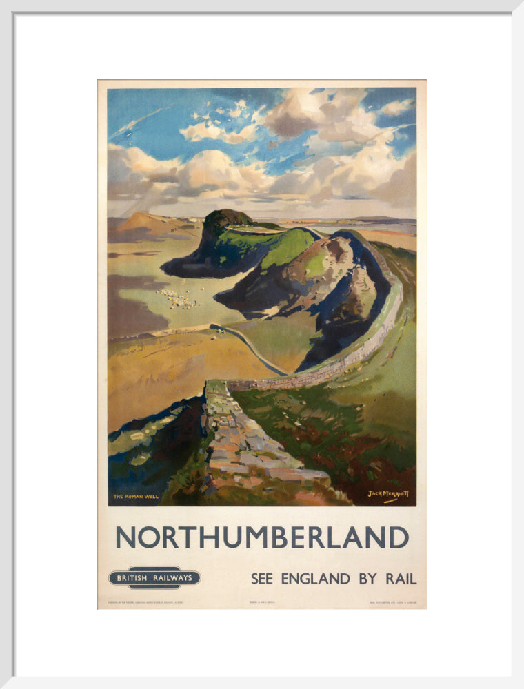 Hadrian's Wall, by Jack Merriott. 'Northumb art print large white Art Print - Science Museum Shop