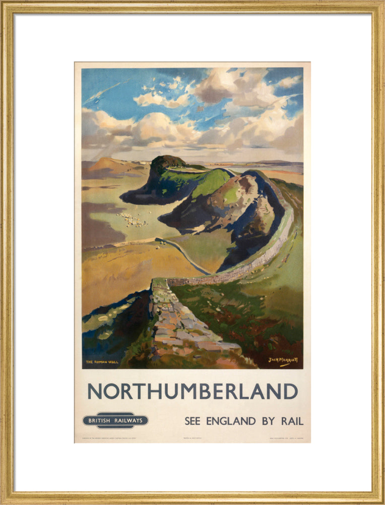 Hadrian's Wall, by Jack Merriott. 'Northumb art print large gold Art Print - Science Museum Shop
