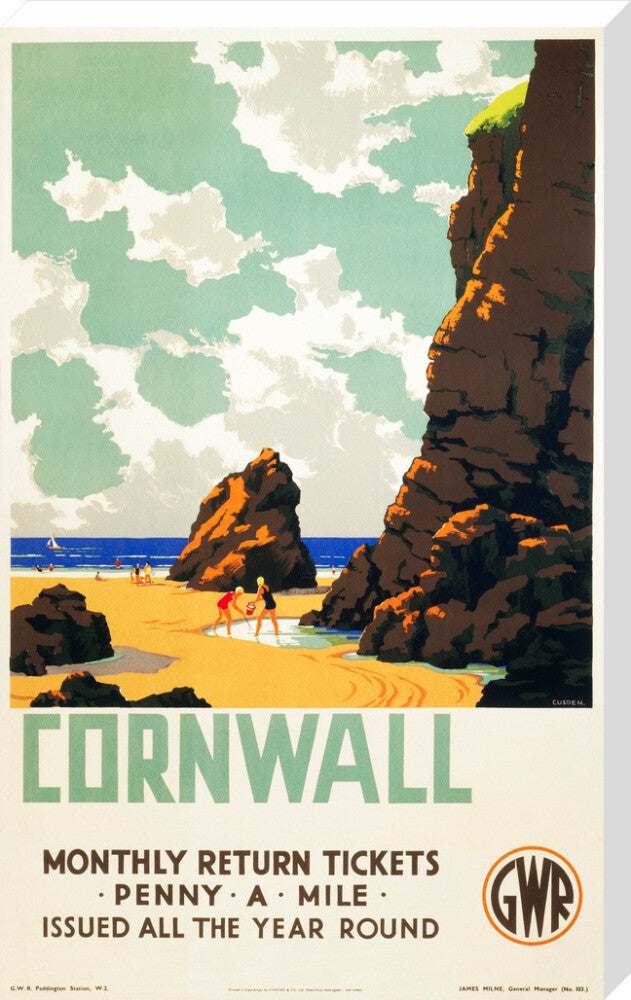 'Cornwall', GWR poster, c 1937. stretched canvas extra large none Art Print - Science Museum Shop