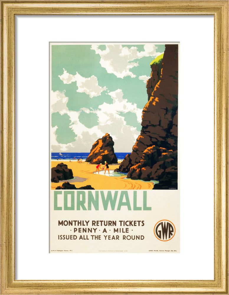 'Cornwall', GWR poster, c 1937. art print small gold Art Print - Science Museum Shop