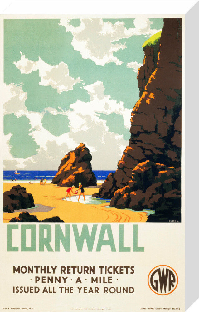 'Cornwall', GWR poster, c 1937. stretched canvas medium none Art Print - Science Museum Shop