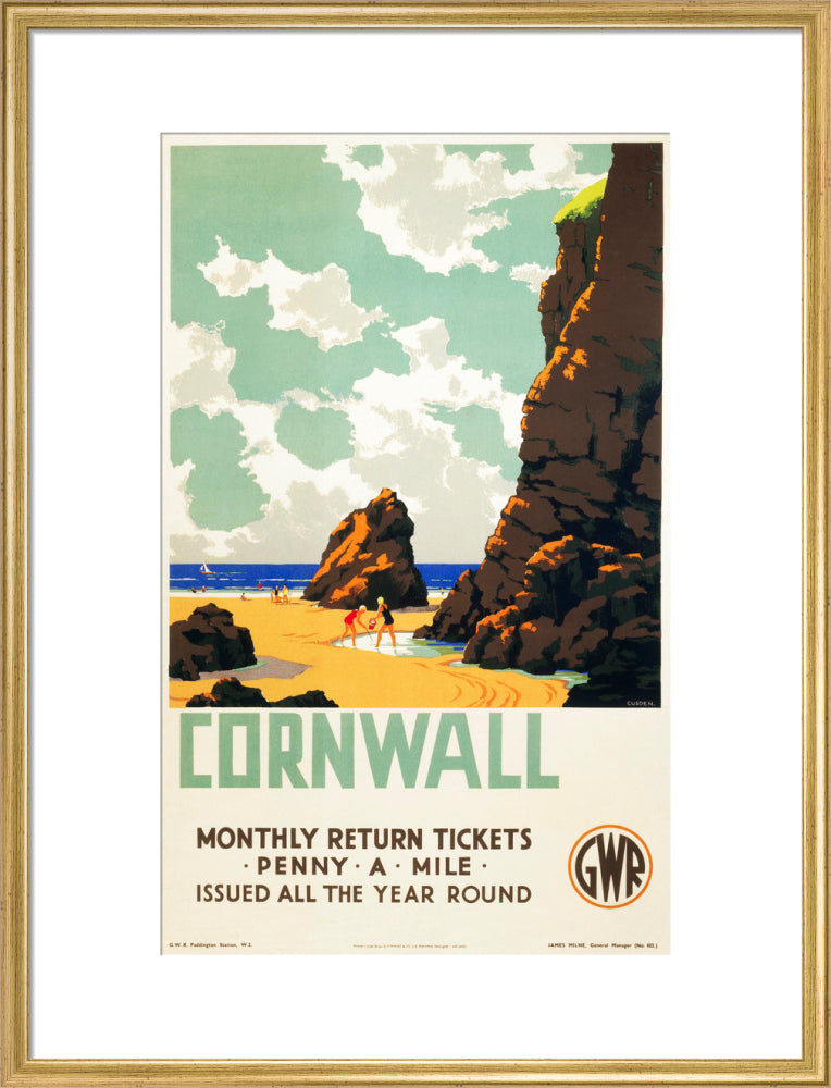 'Cornwall', GWR poster, c 1937. art print large gold Art Print - Science Museum Shop