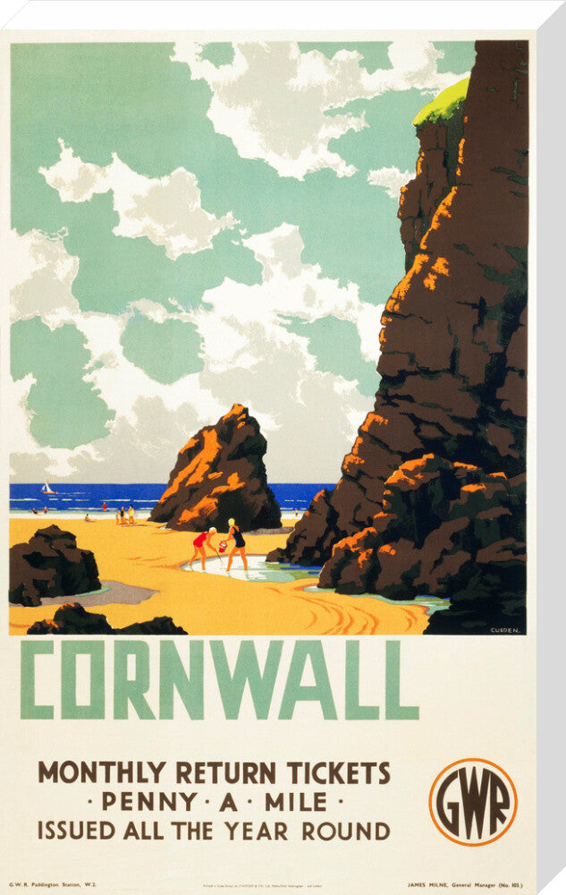 'Cornwall', GWR poster, c 1937. stretched canvas large none Art Print - Science Museum Shop