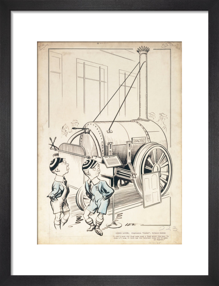 London Laughs - 'Stephenson's Rocket, Science Museum', 1935. art print small black Art Print - Science Museum Shop
