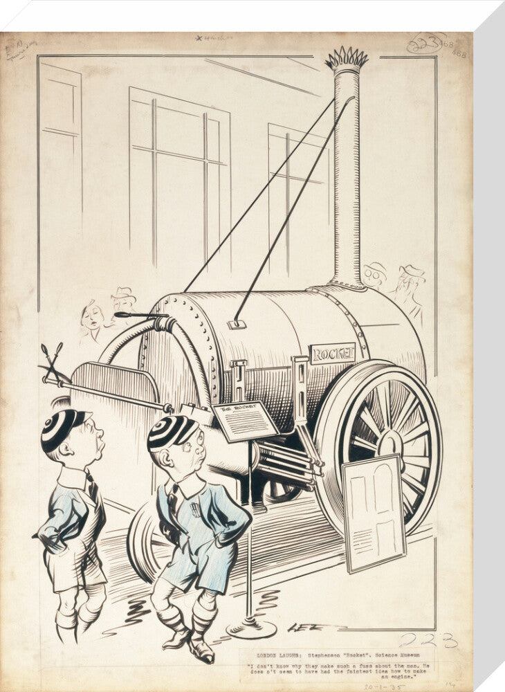 London Laughs - 'Stephenson's Rocket, Science Museum', 1935. stretched canvas medium none Art Print - Science Museum Shop