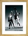Men and women jumping for a basketball by the sea, 1930s. art print small gold Art Print - Science Museum Shop