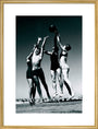 Men and women jumping for a basketball by the sea, 1930s. art print large gold Art Print - Science Museum Shop