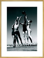Men and women jumping for a basketball by the sea, 1930s. art print extra large gold Art Print - Science Museum Shop