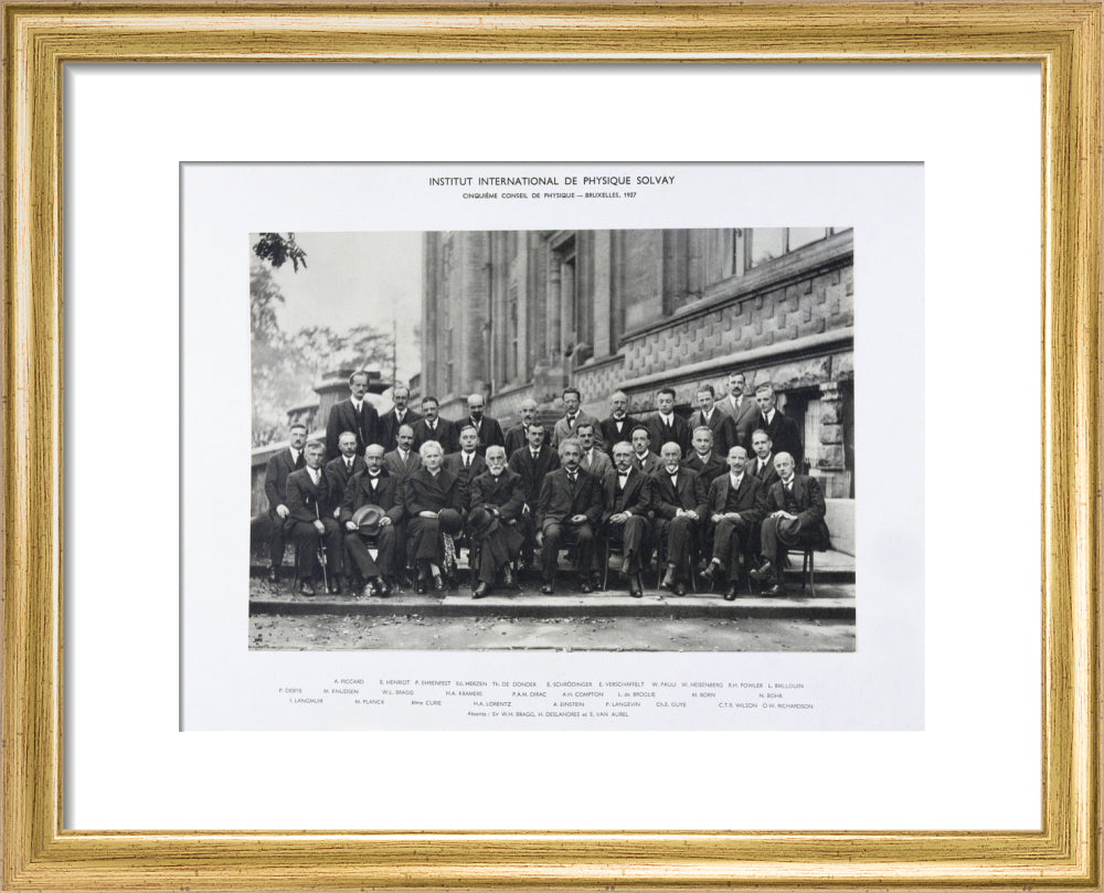 Fifth Solvay Physics Conference, Brussels, 1927. art print extra small gold Art Print - Science Museum Shop
