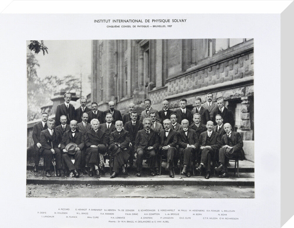 Fifth Solvay Physics Conference, Brussels, 1927. stretched canvas medium none Art Print - Science Museum Shop