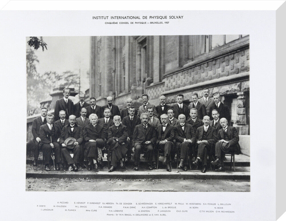 Fifth Solvay Physics Conference, Brussels, 1927. stretched canvas large none Art Print - Science Museum Shop