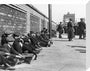 Miners resting at Central Station, Blackpool, 21 June 1919. stretched canvas medium none Art Print - Science Museum Shop