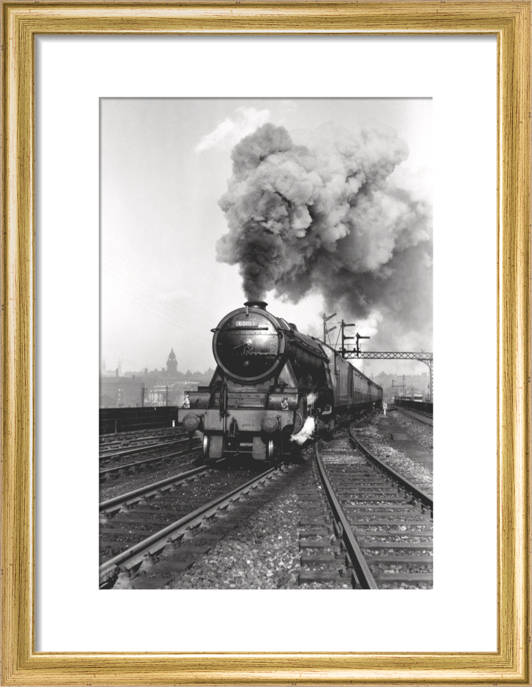 'Flying Scotsman' A3 Class steam locomotive leaving Leeds station, 1956. art print small gold Art Print - Science Museum Shop